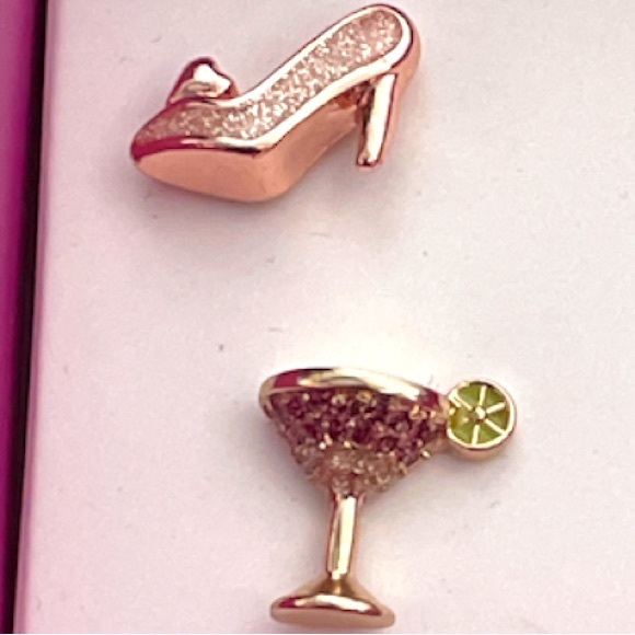 Betsey Johnson Mismatch Heels Lipstick and Margarita Earrings Gold Rose Gold - Picture 2 of 4